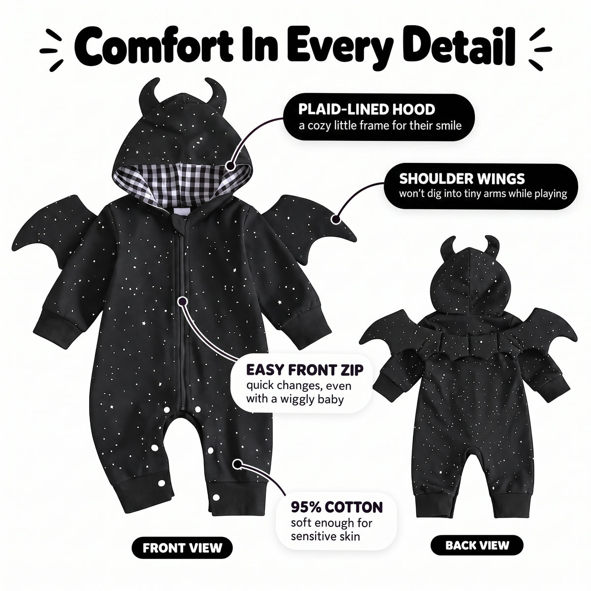 Baby Bat Costume with Horns and Wings